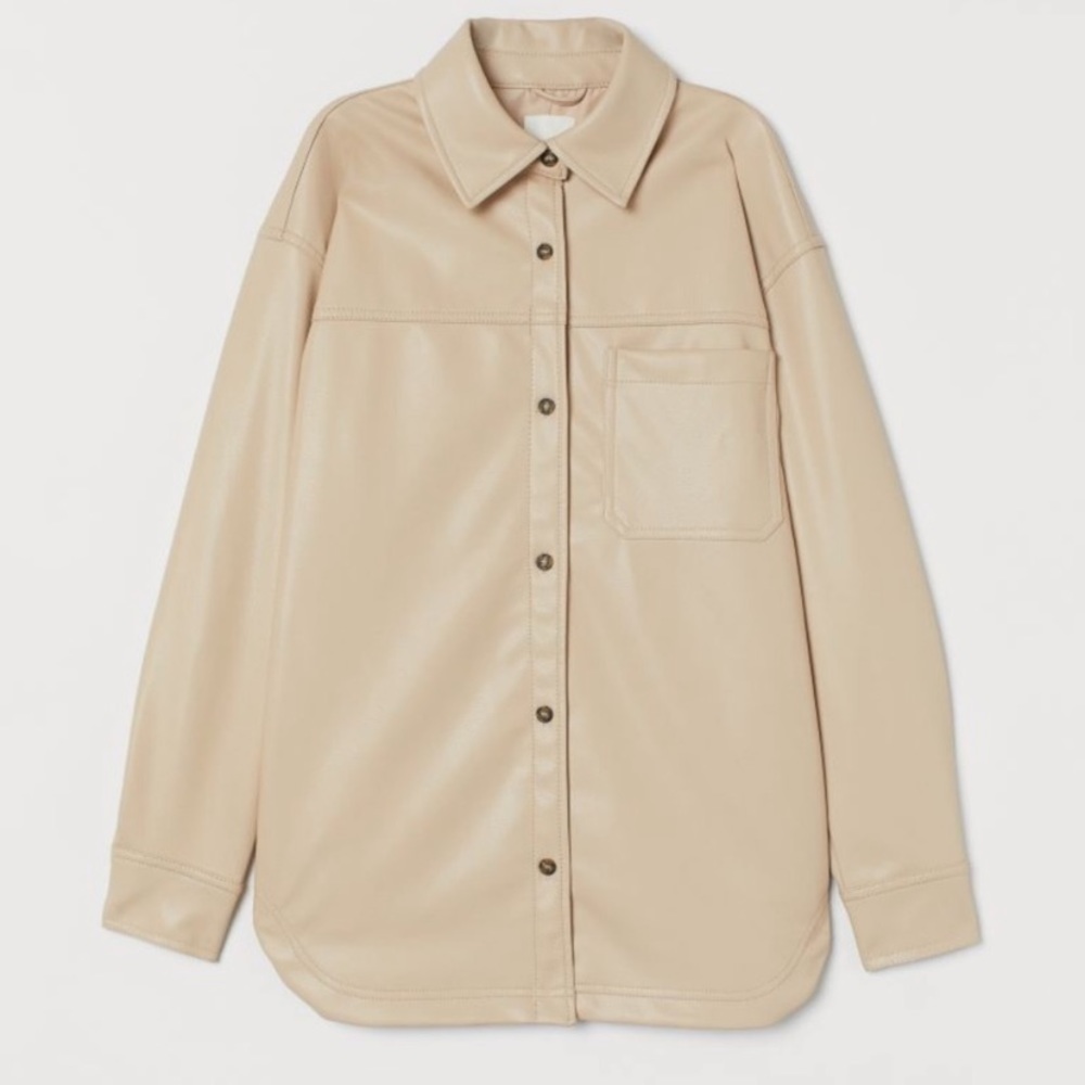 H&M faux cream leather shirt jacket